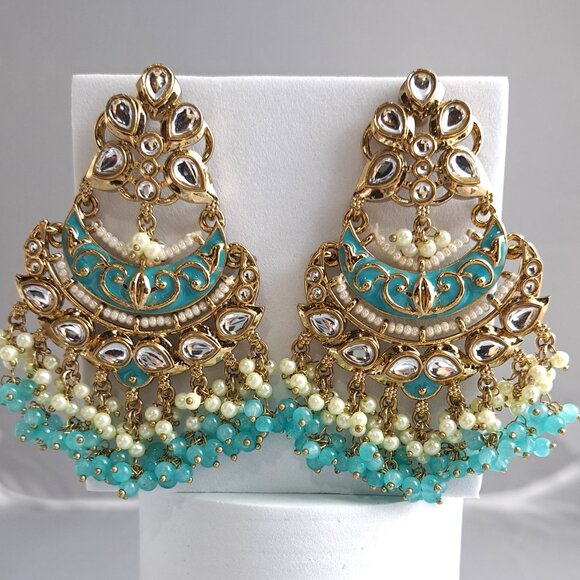 Turquoise Enamel Beaded Earrings - Picture 2 of 4